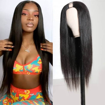 GS Virgin Hair U Part Human Hair Wigs Brazilian Virgin Straight 150 Density Glueless Middle Part Wig  Natural Color Cabello Series